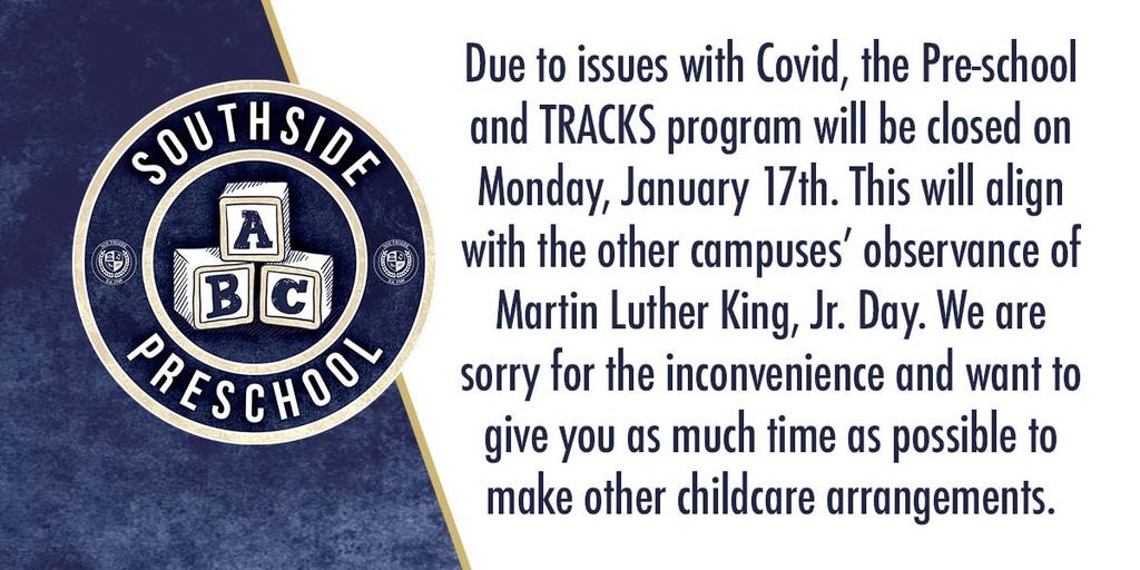 PreSchool and Tracks Closed Monday January 17th