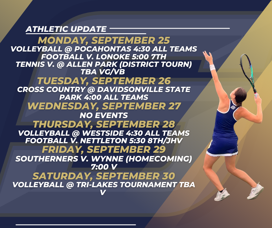 Athletic Update Week of September 25- 30